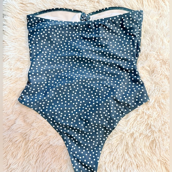 Women’s One Piece Adjustable Green Polka Dot Swimsuit - Picture 2 of 4